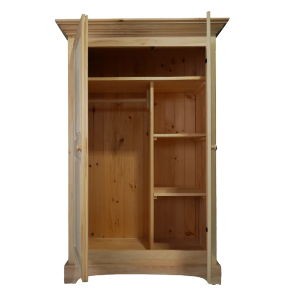 a wooden cabinet with shelves