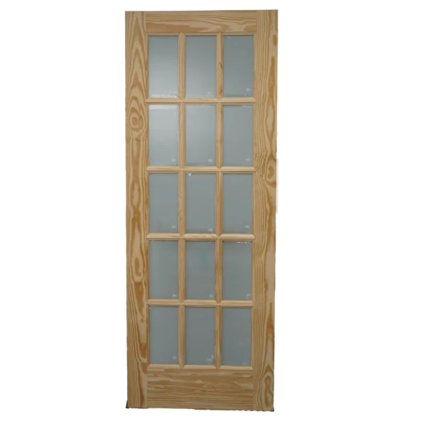 a wooden door with glass panes